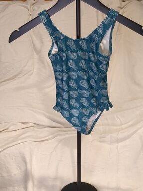 Kids Teal Leaf-Print One-Piece Swimsuit